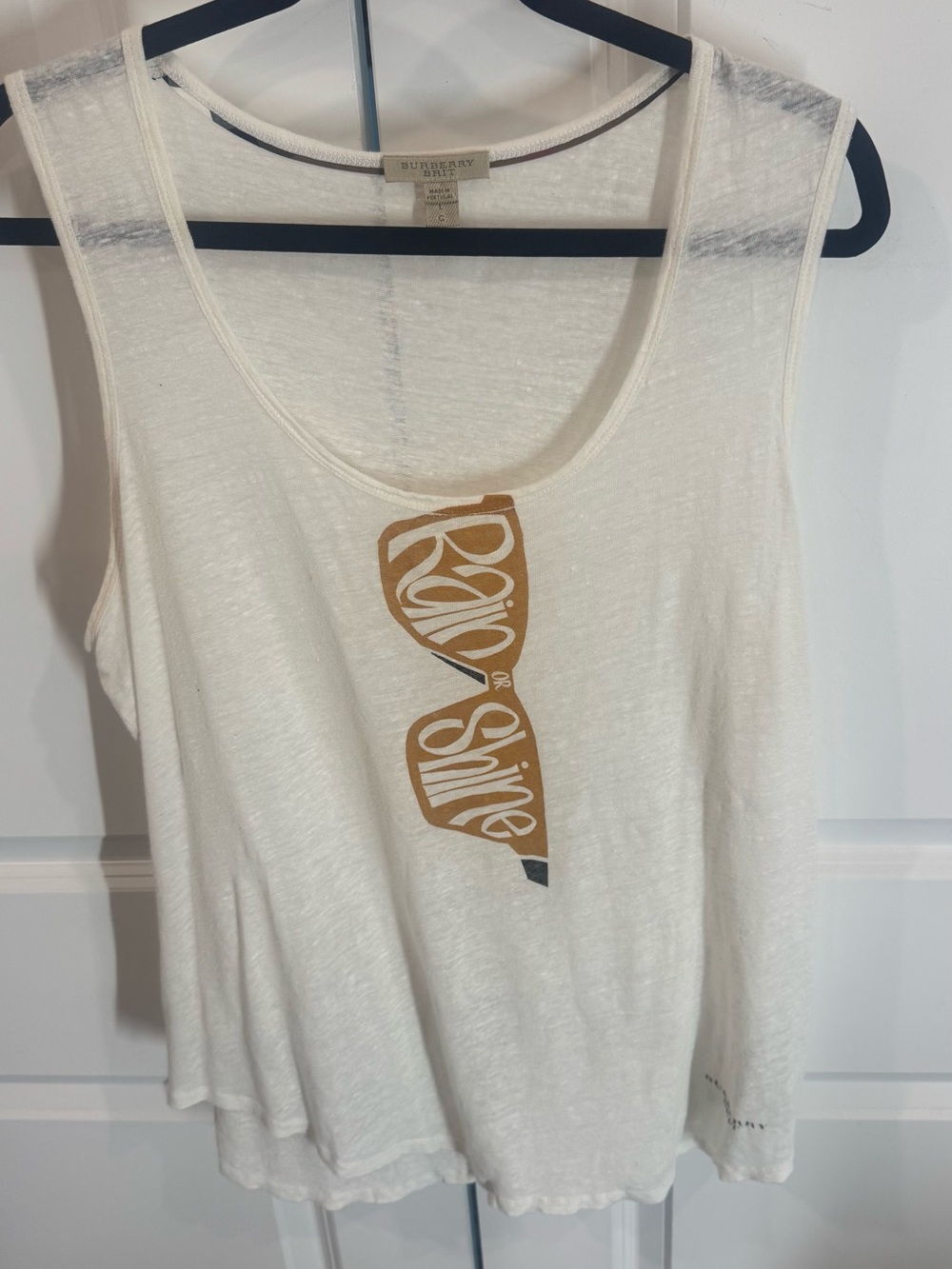 Burberry Cream Tank Top with Gold Sunglasses Graphic